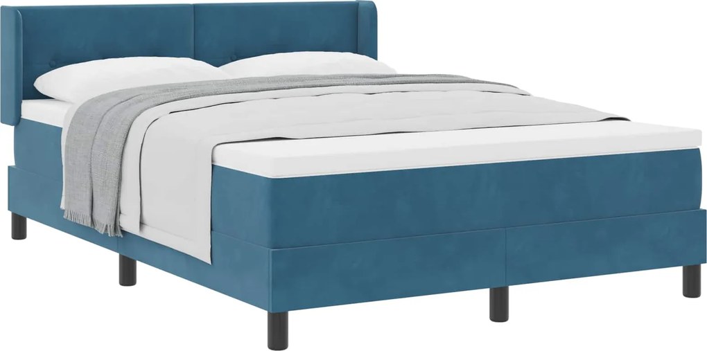 vidaXL Pat cu arcuri cu saltea Albastru închis 190 x 140 cm Catifea