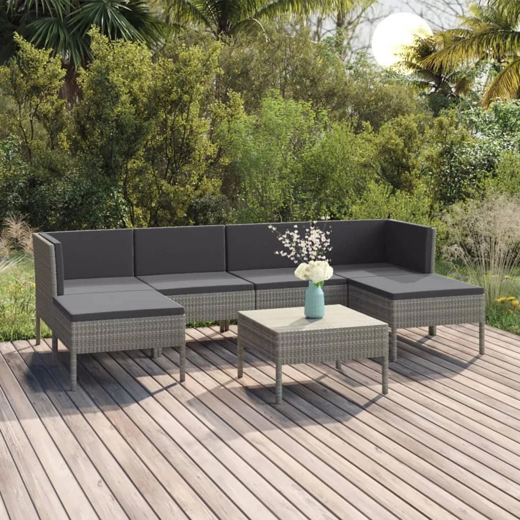 vidaXL Set mobilier de grădină cu perne, 7 piese, gri, poliratan