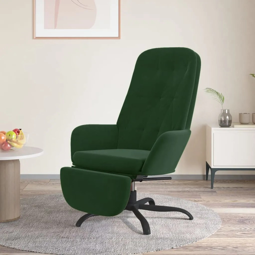 3097643 vidaXL Scaun de relaxare cu taburet, verde închis, catifea