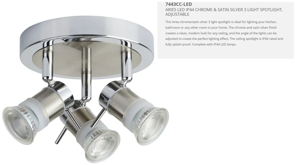 Plafoniera directionabila pentru baie IP44 IP44 Aries 3L 7443CC-LED SRT