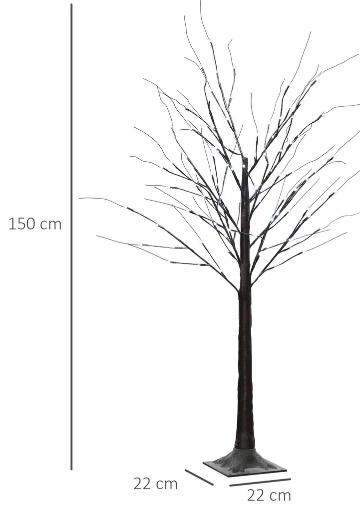 HOMCOM Arbore luminos LED - decorațiune luminoasă alb cald - 96 LED-uri - uz interior - 150 cm - decorațiune de Crăciun cameră casă maro | Aosom Romania
