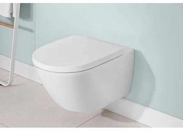 Set vas WC rimless suspendat, Villeroy&amp;Boch Subway 3.0, DirectFlush, cu capac inchidere lenta, 37x56cm, CeramicPlus, 4670TSR1