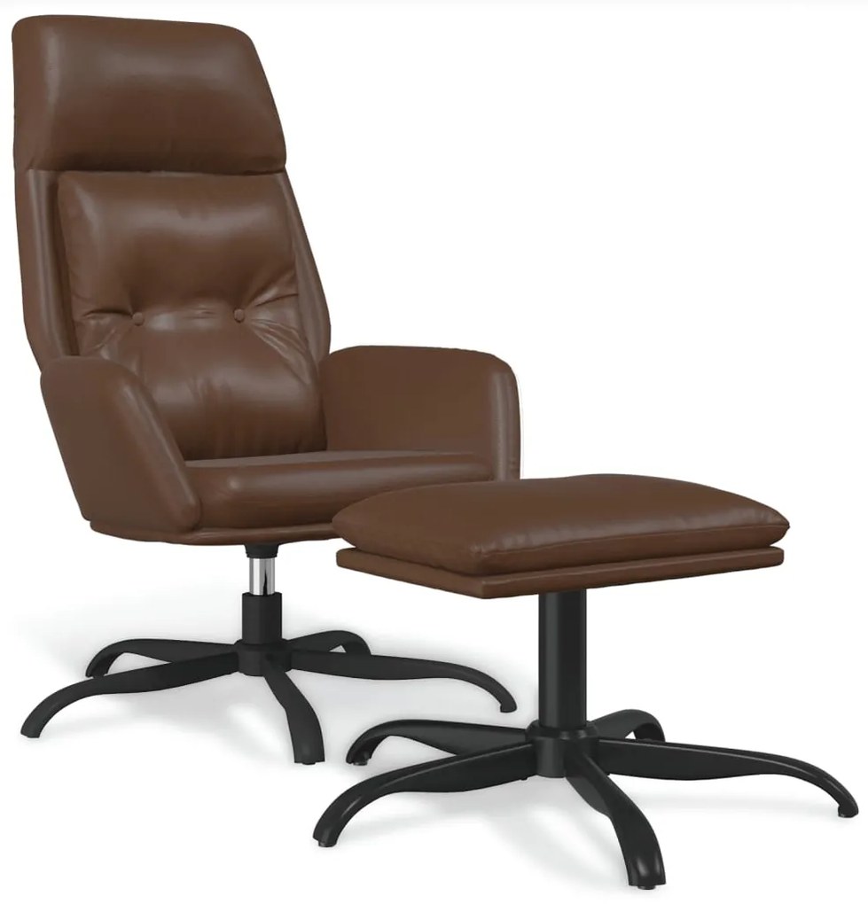 3097747 vidaXL Scaun de relaxare cu taburet, maro lucios, piele ecologică