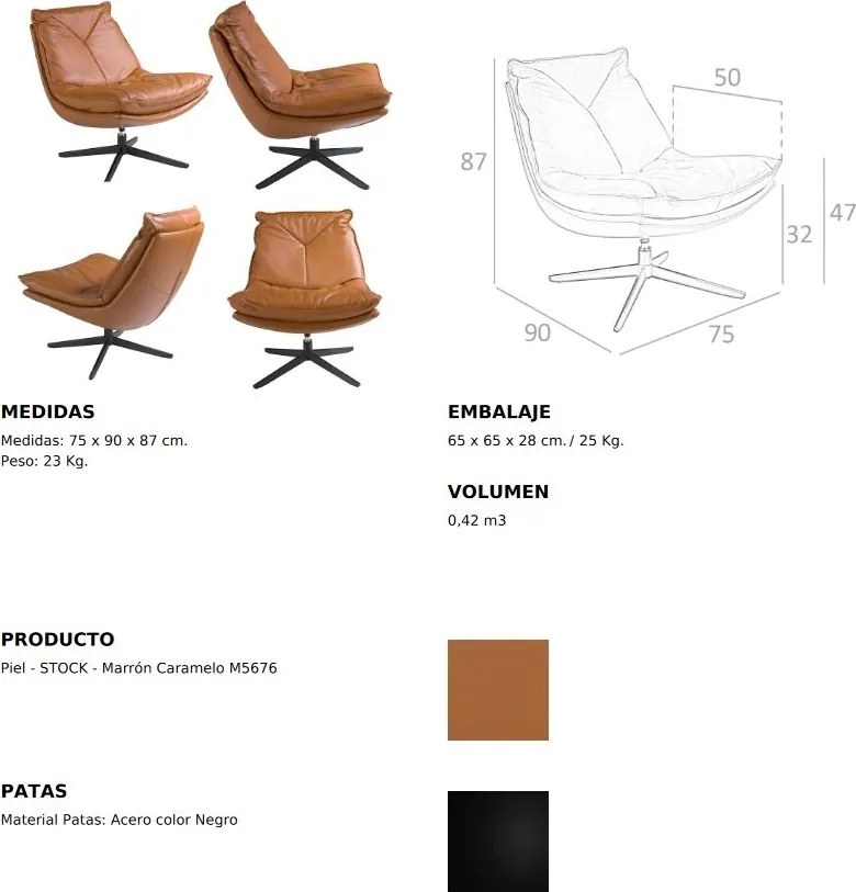 Fotoliu pivotant tapitat cu piele George Earth Clay