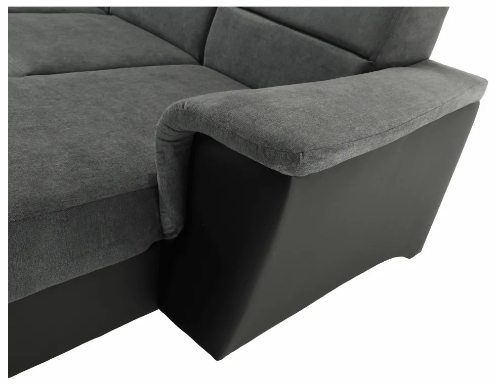 Colţar, piele eco neagră/textil gri închis, stânga, SANTIAGO U