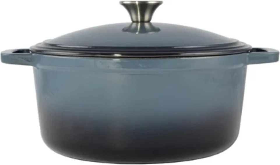 Oala fonta emailata cu capac, 5.2 L , 26 cm Perfect Home 14611, albastra, compatibila cuptor si toate tipurile de plite