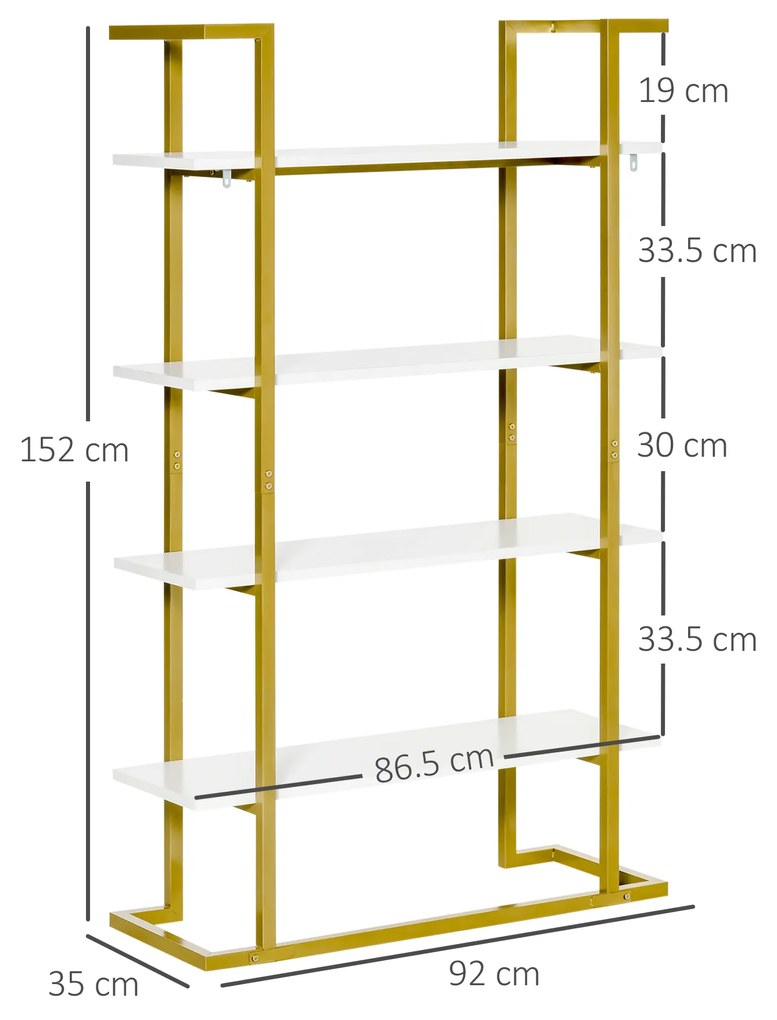 HOMCOM Raft din lemn si otel cu 4 niveluri de depozitare, elegant, auriu, cu un design multifunctional robust | AOSOM RO