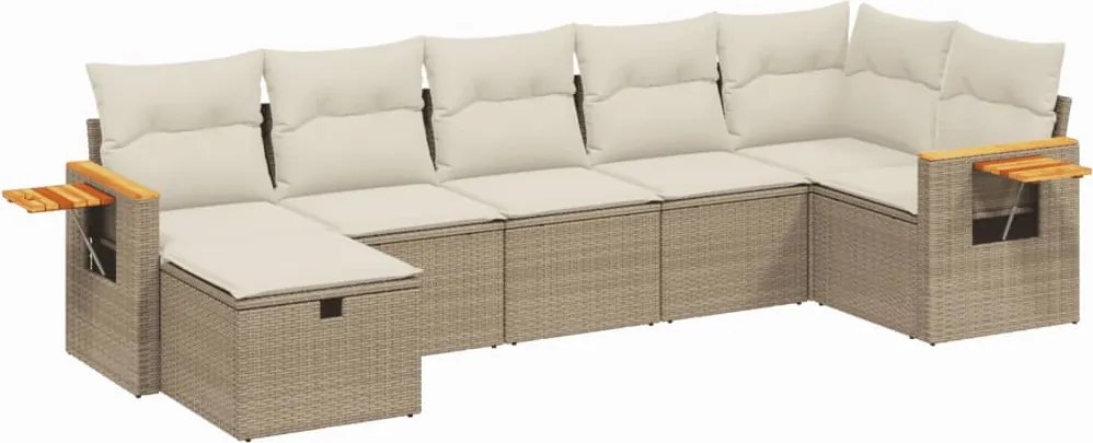 vidaXL Set canapele de grădină, 7 piese, cu perne, bej, poliratan