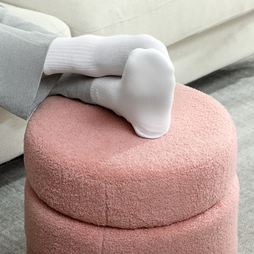 HOMCOM Scaun, rotund, fleece de teddy, până la 120 kg, Φ40x45 cm, Roz | Aosom Romania