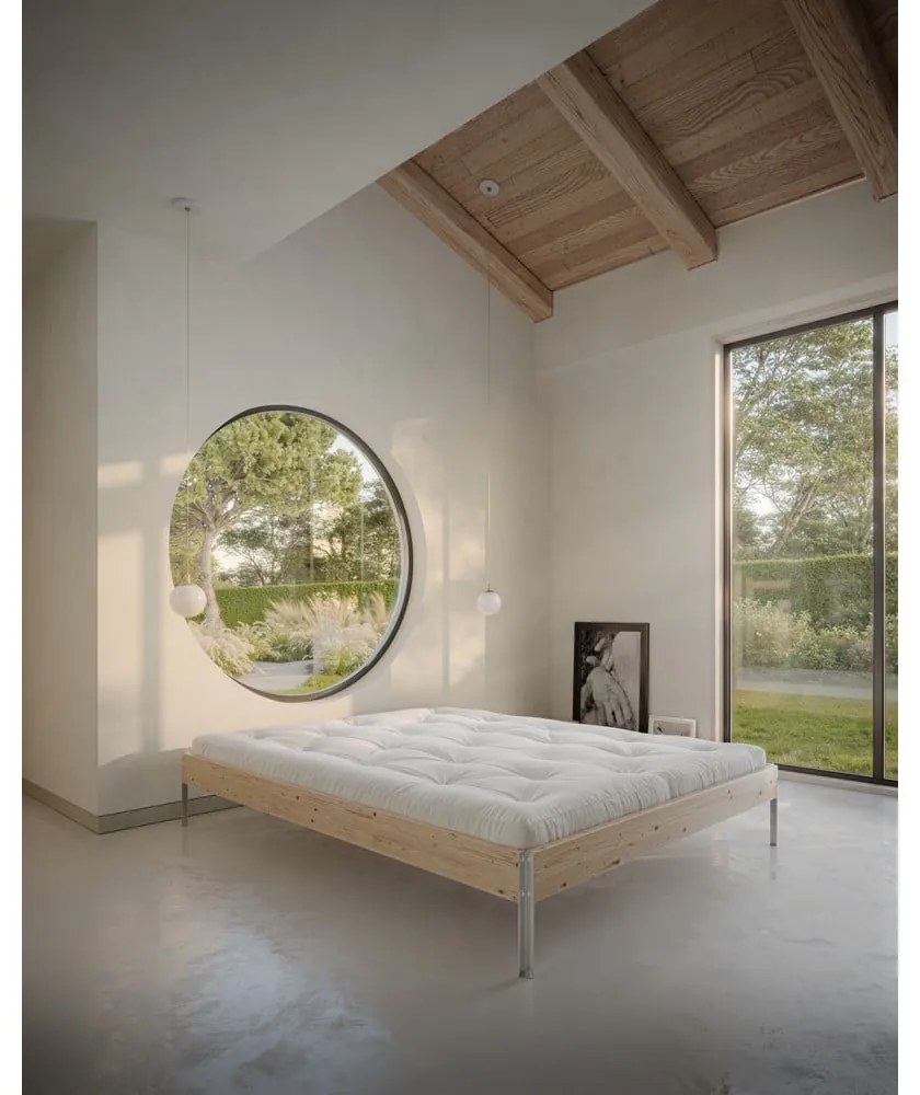 Pat matrimonial maro din lemn de pin cu somieră 140x200 cm Core – Karup Design