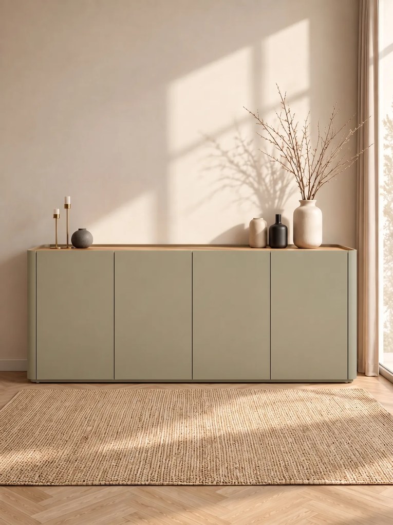 Comodă Elivo 200 cm cu 4 uși - eucalipt / stejar baltic dune