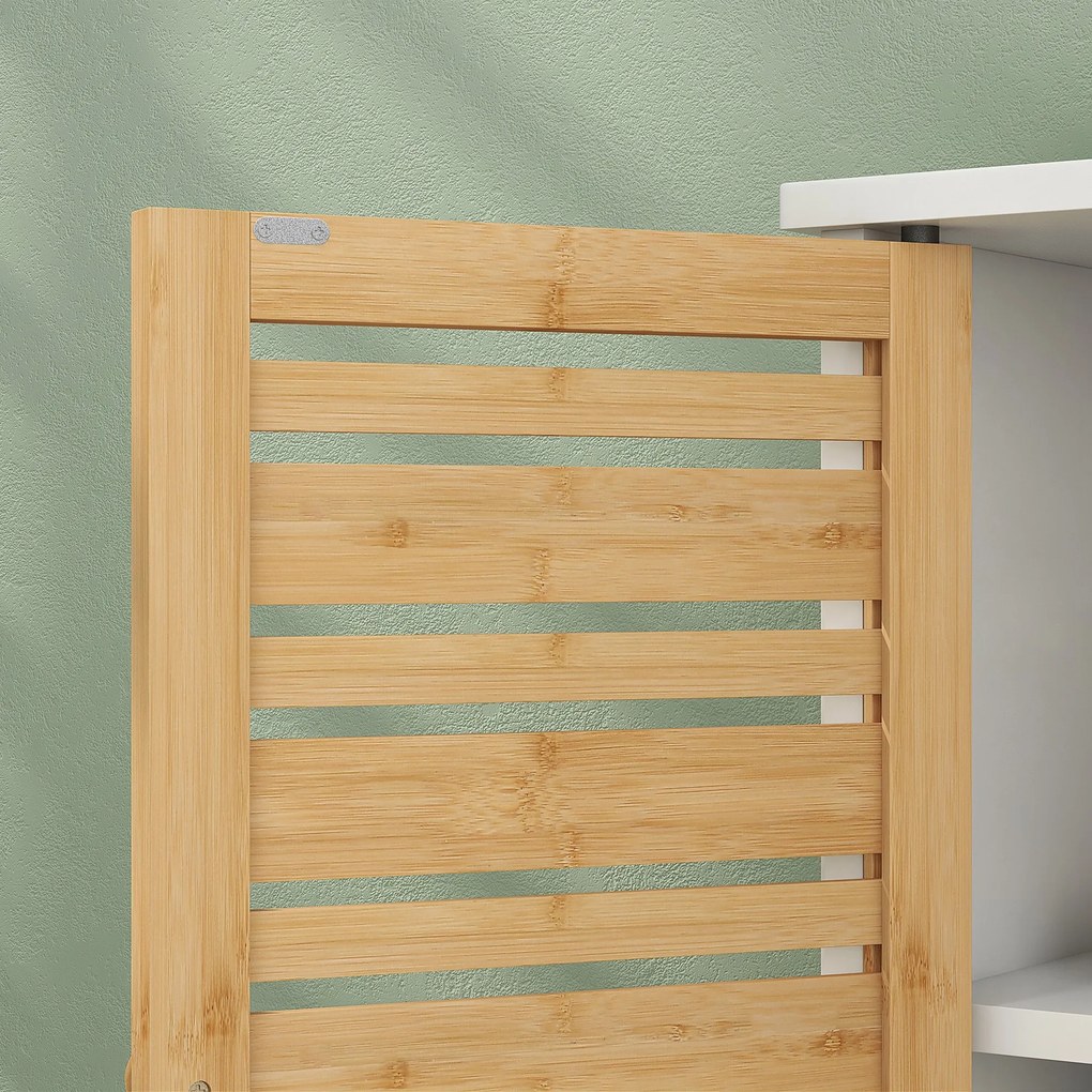 HOMCOM Birou sub vas de baie cu 2 usi etajera reglabila dulap de depozitare pentru chiuveta 60x30x60 cm bambus alb | Aosom Romania
