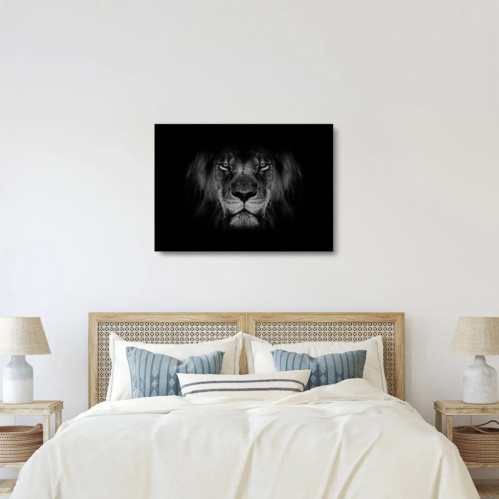 Tablou pe sticlă - Leu majestic (70x50 cm)