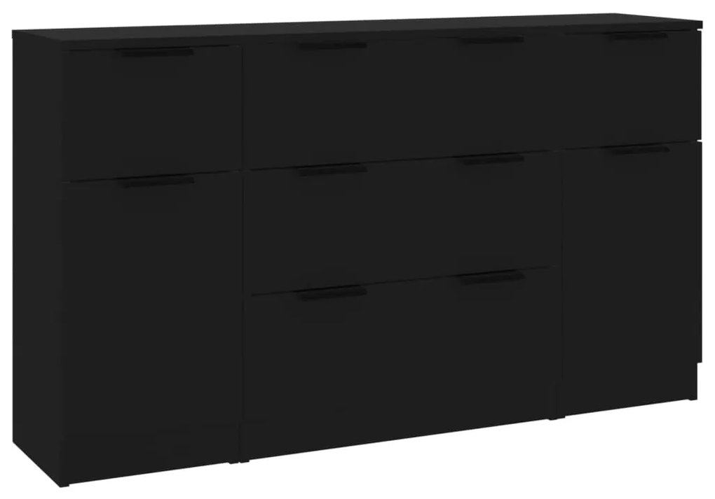 3115821 vidaXL Set servante, 3 piese, negru, lemn compozit
