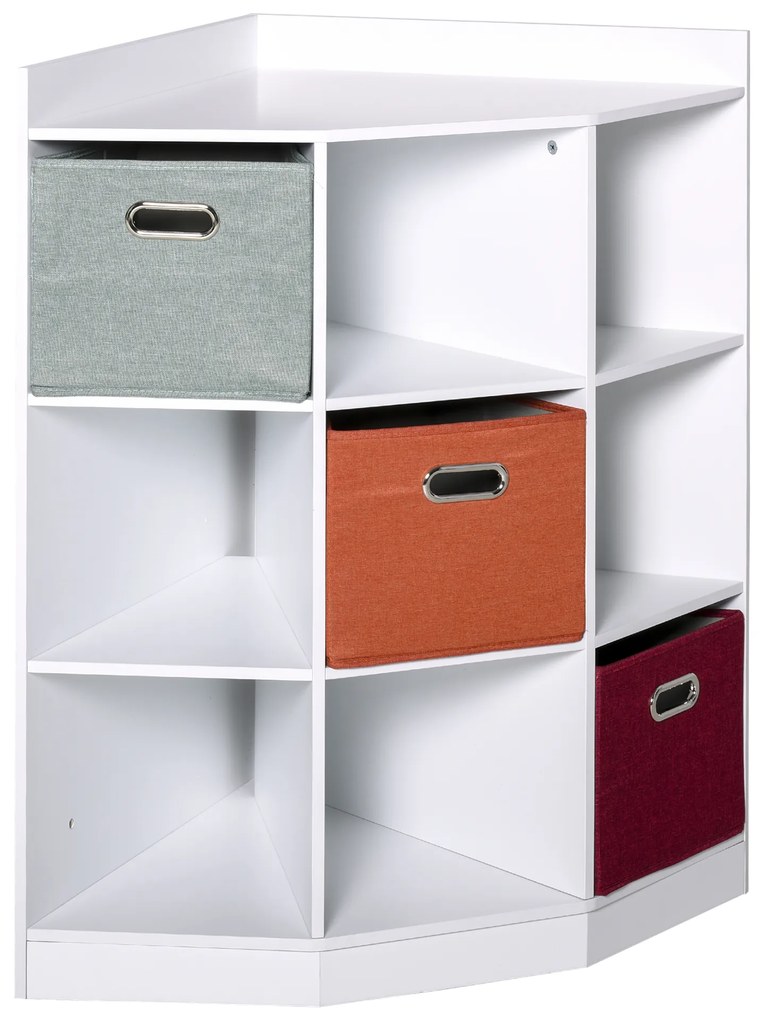 HOMCOM Mobilier de colț pentru depozitare mobilier pentru copii unitate de depozitare 9 nișe 3 sertare din material netesut MDF alb | Aosom Romania