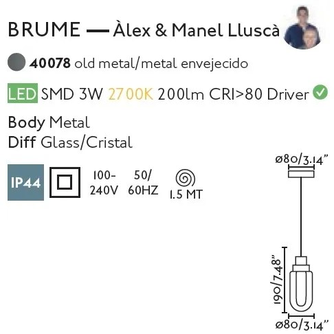 Pendul LED pentru baie design minimalist IP44 BRUME