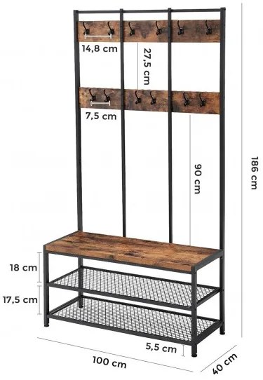 Cuier Haine Vintage Negru Lemn Rustic, 100 Cm