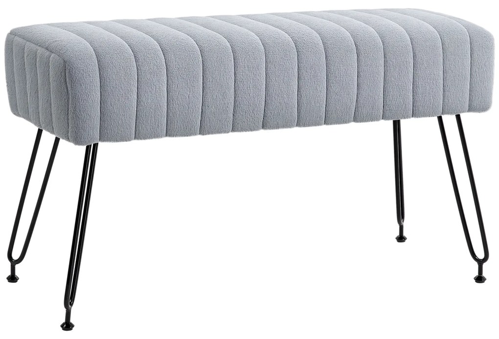 HOMCOM Bancă de Pat Tapițată cu Piele Ecologică și Lemn, Bancă de Intrare cu Picioare Metalice, 82x30x47 cm, Gri | Aosom Romania