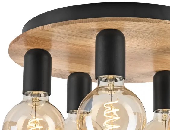 Plafonieră DUSTY 5xE27/15W/230V d. 34 cm stejar/negru