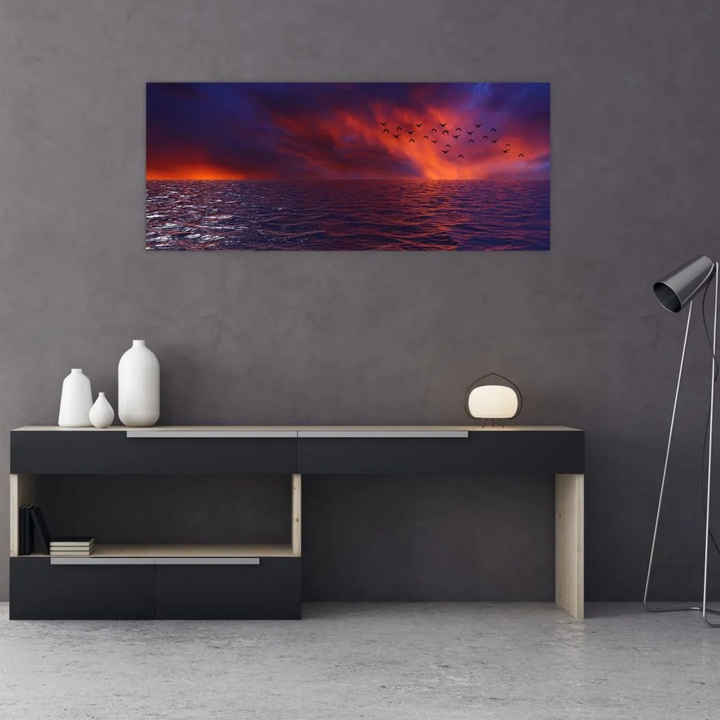 Tablou cu mare și păsări (120x50 cm)