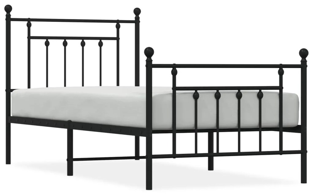 353548 vidaXL Cadru pat metalic cu tăblii de cap/picioare, negru, 90x200 cm