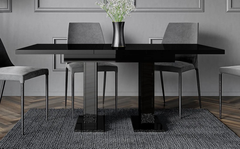 Masă lemn masiv Dining extensibilă Illumina Crest 120/160x80 cm Negru
