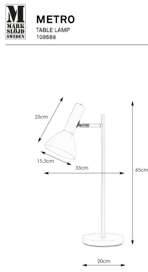 Lampă de masă Markslöjd 108688 METRO 1xE27/40W/230V alb