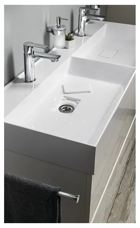 Chiuvetă dublă albă din compozit mineral 119x44 cm Godiva – Sapho