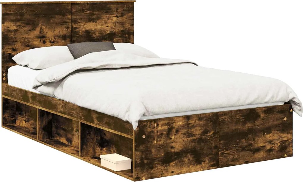 vidaXL Cadru de pat Stejar fumuriu 120 x 190 cm Lemn de pin masiv