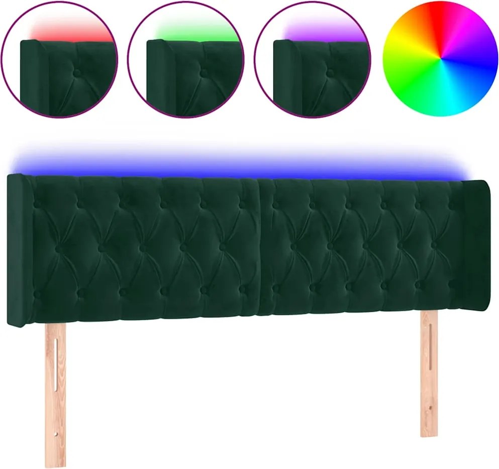 vidaXL Tăblie de pat cu LED, verde închis, 163x16x78/88 cm, catifea