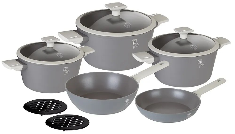 Set oale si tigai cu capace, 10 piese Aspen Berlinger Haus BH 7061, antiaderente, titan, gir, design modern, inductie