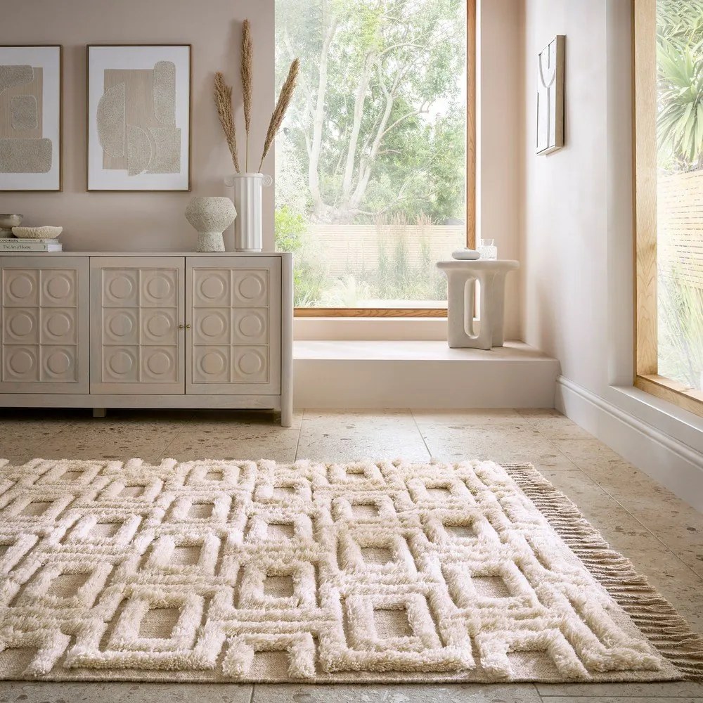 Covor bej-crem țesut manual din lână 200x290 cm Greek Key – Flair Rugs