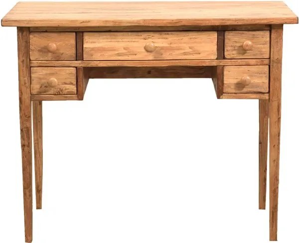 Birou, L100 48 H80 cm, 5 sertare, natur antic, lemn masiv