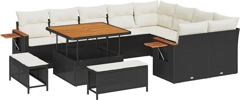 vidaXL Set de canapele pentru grădină cu pernă 12 pcs Negru și Crem