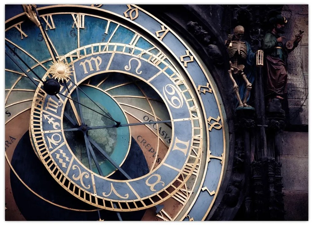 Tablou pe sticlă - Orloj, Praga (70x50 cm)