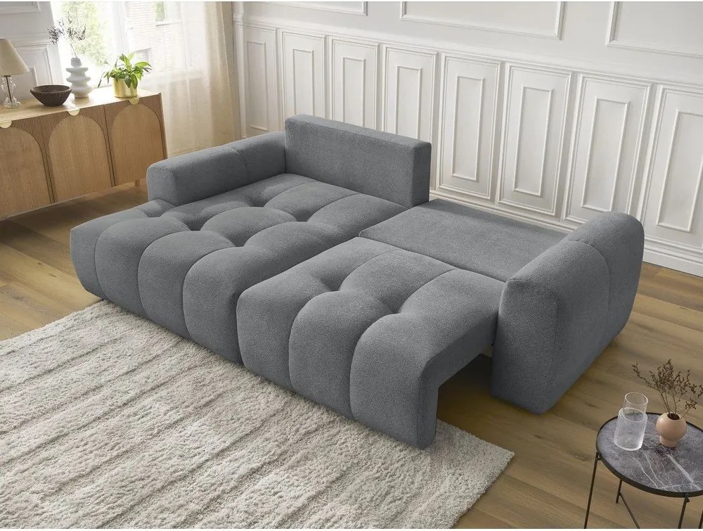 Colțar gri extensibil/cu spațiu de depozitare cu tapițerie din chenille (cu colț pe partea stângă/cu șezlong) Roxelane – Bobochic Paris