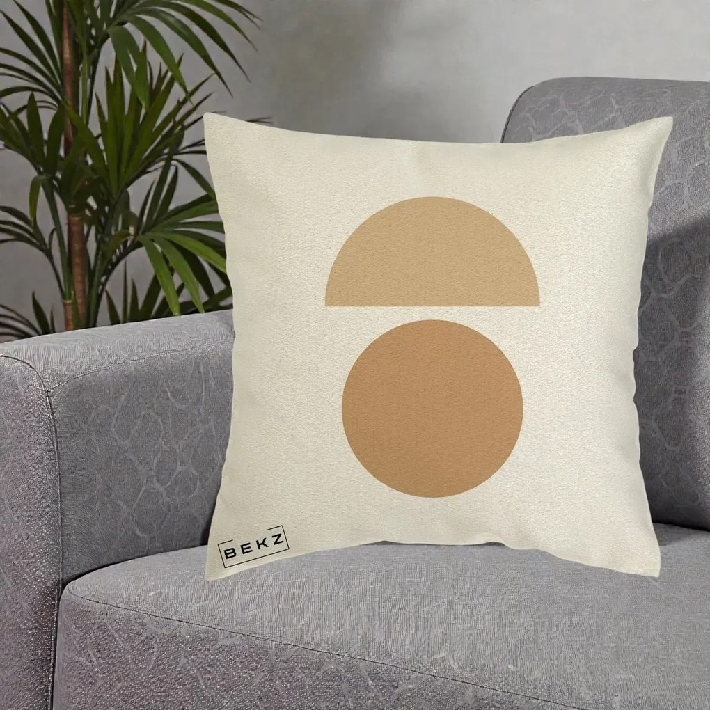 Perna Decorativa Geometric Minimalist Auriu, 40x40 cm, Ecru, Husa Detasabila, Perna Inclusa, BEKZ®