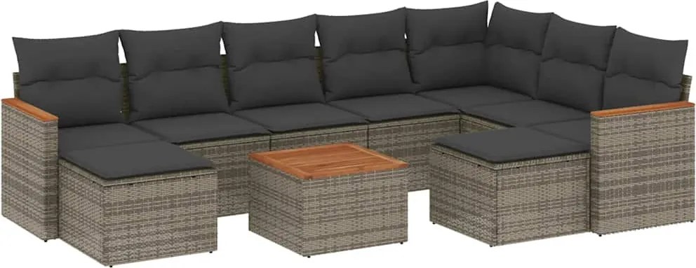 vidaXL Set mobilier de grădină cu perne, 10 piese, gri, poliratan