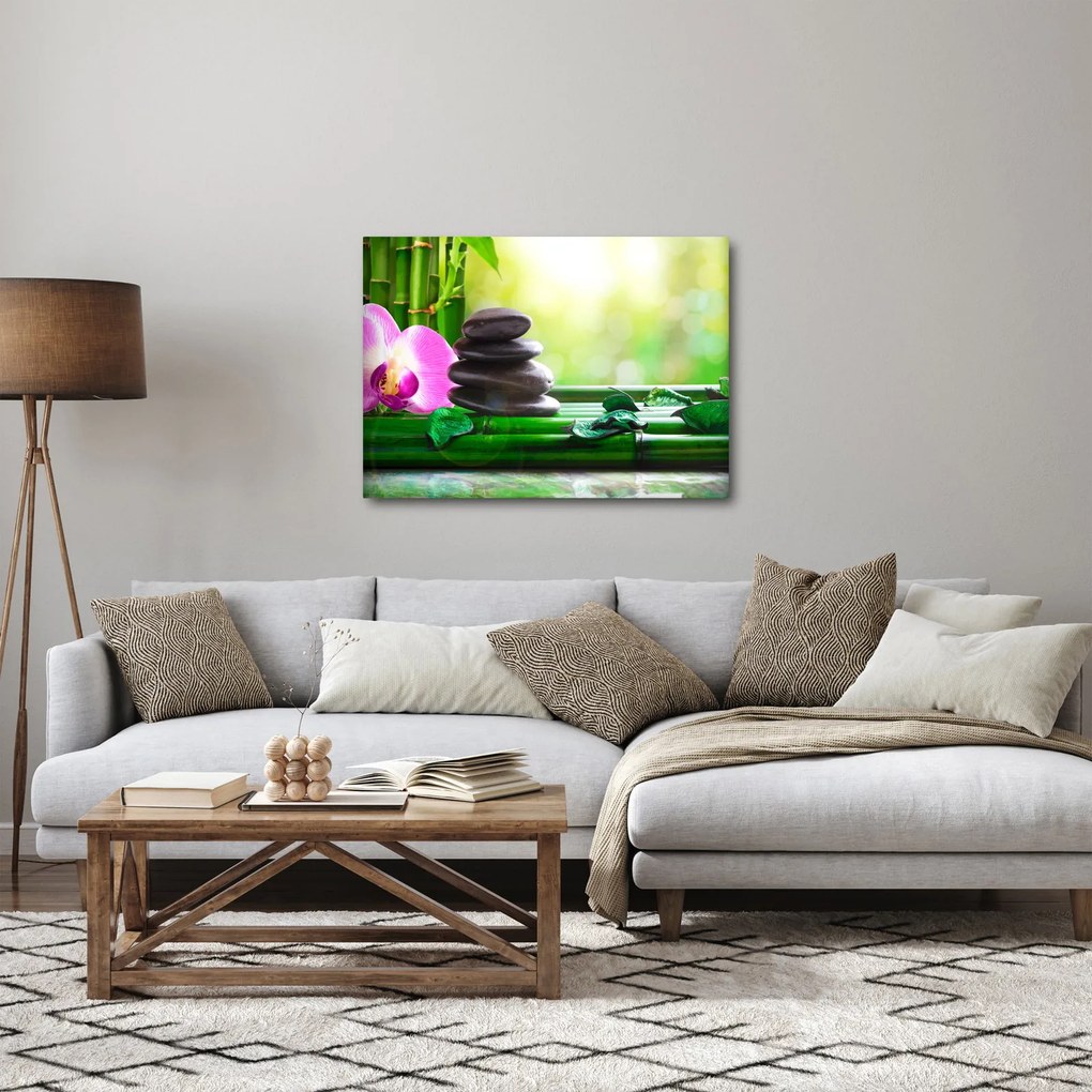 Tablou cu pietre pentru masaj și orhidee (70x50 cm)