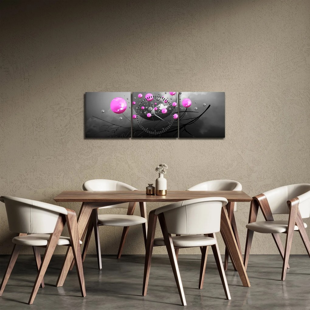 Tabloul cu bile roz (cu ceas) (90x30 cm)