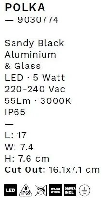 Spot LED incastrabil exterior, ambiental, IP65, POLKA negru