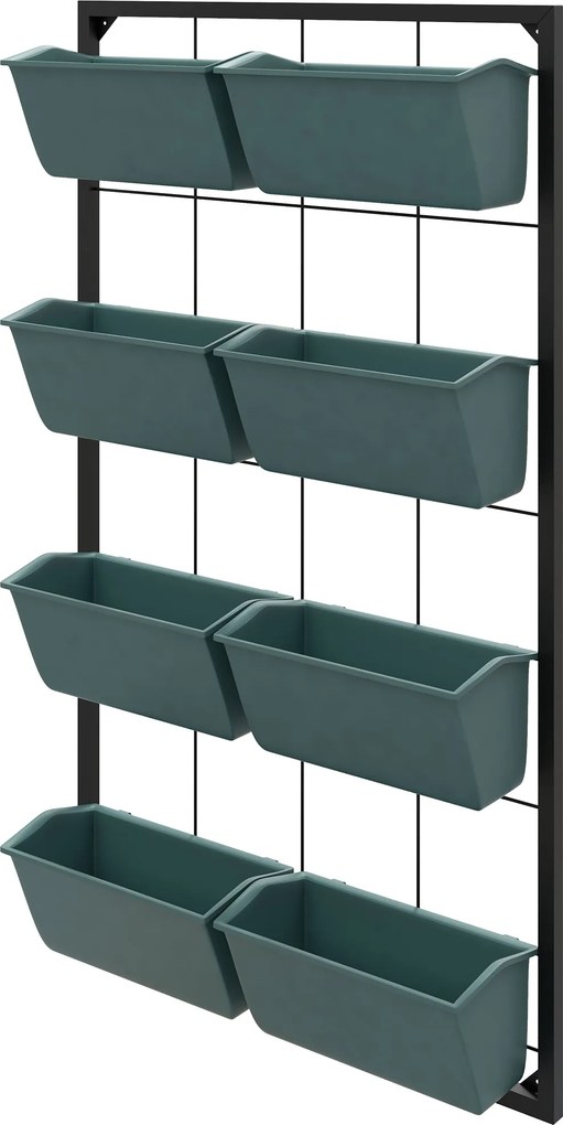 Outsunny Suport pentru Plante, 8 Ghivece Stivuibile, Rezistente la Intemperii, 52.5 x 14 x 90 cm, Gri + Negru | Aosom Romania