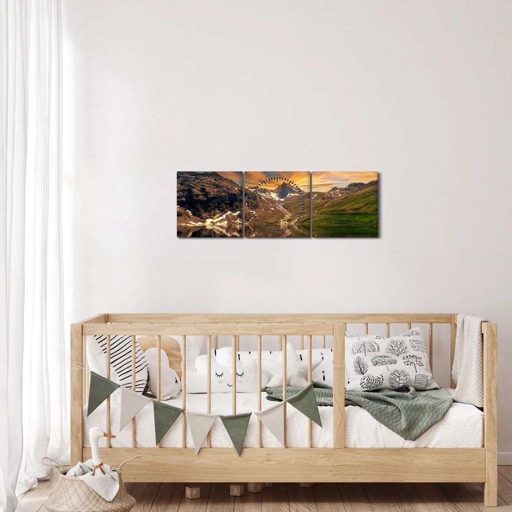 Tablou - Oglindirea în lacul montan (cu ceas) (90x30 cm)