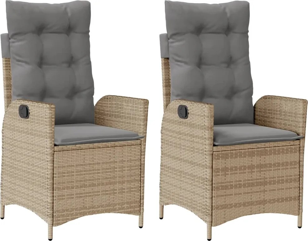 vidaXL Scaune de grădină rabatabile cu perne, 2 buc. mix bej poliratan