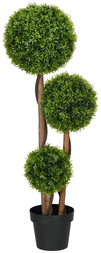 HOMCOM Arbore artificial buxus cu 3 bile frunze de bambus ghiveci inclus interior și exterior înălțime 110 cm verde | Aosom Romania