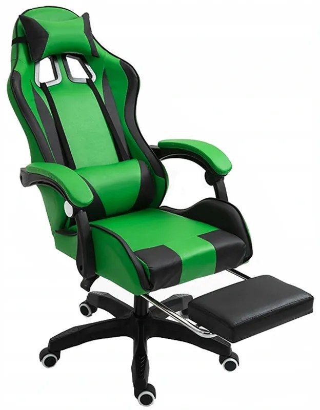 Scaun de gaming cu tetieră, negru-verde