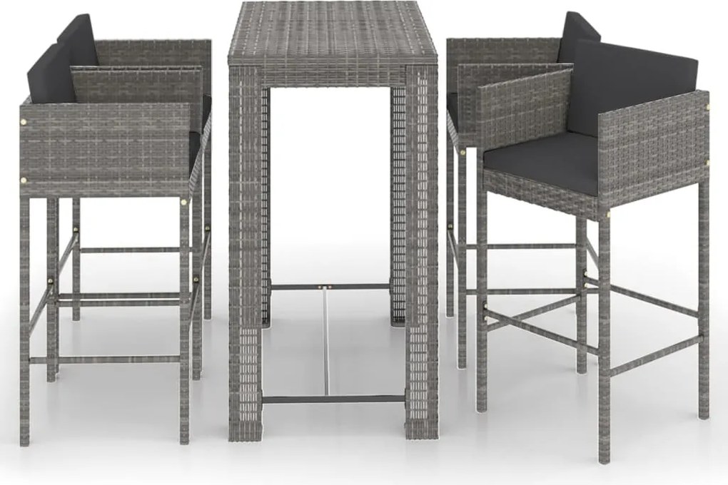 vidaXL Set mobilier bar de grădină cu perne, 5 piese, gri, poliratan