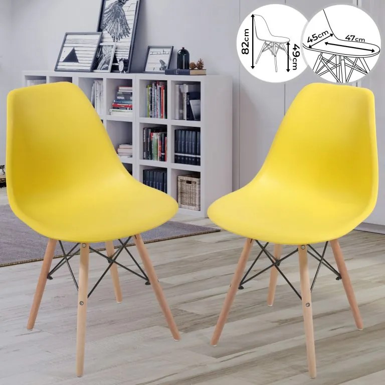 Set de scaune de luat masă din plastic, 2 bucăți, galben