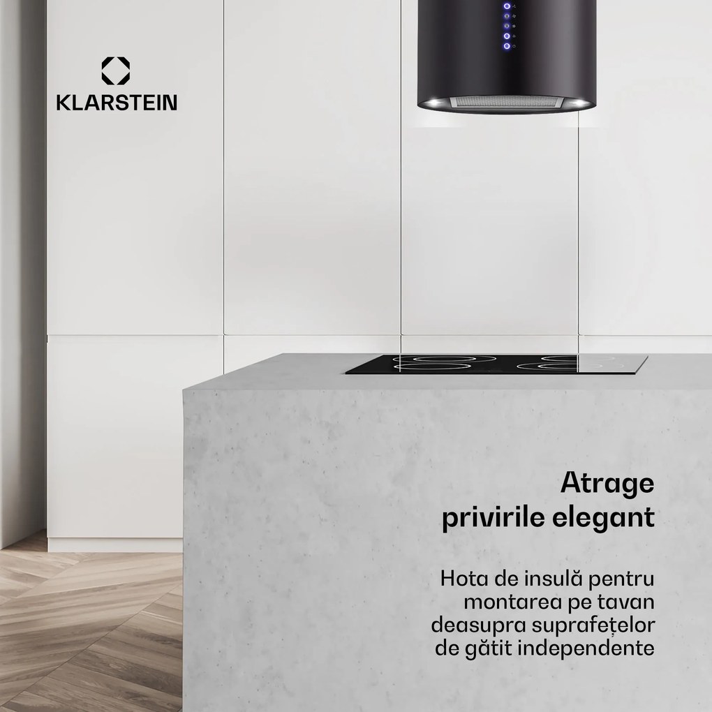 Klarstein Beretta, hota în formă de insulă, Ø35 cm, recirculație, 519m³/h, LED, negru