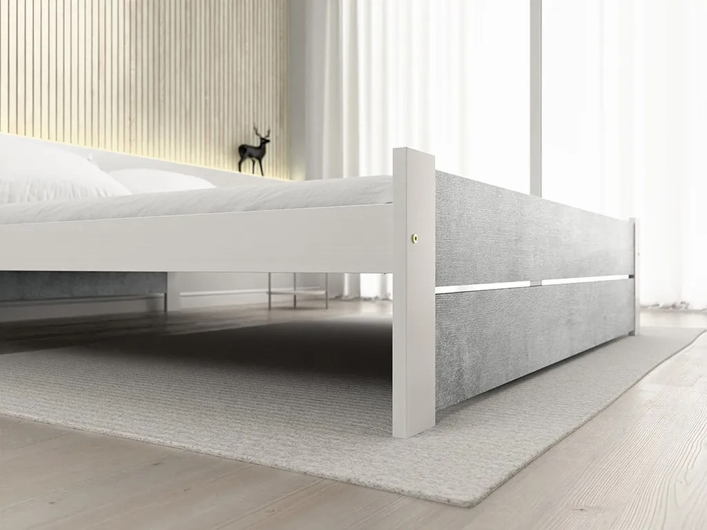 Pat dublu IKAROS DOUBLE 140 x 200 cm, beton/alb Saltele: Cu saltele Sommera 18 cm, Somiera pat: Cu lamele curbate